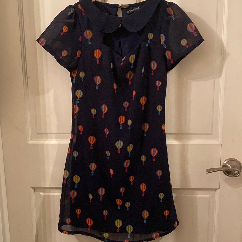 Navy minidress with hot air balloons.